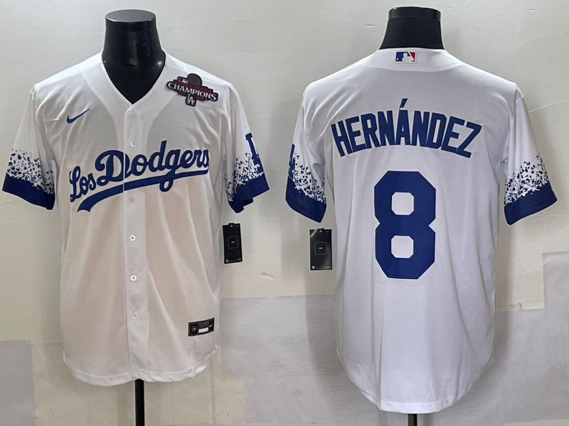 Men 2025 Los Angeles Dodgers #8 Hernandez White blue City Edition Nike MLB Jersey style 5